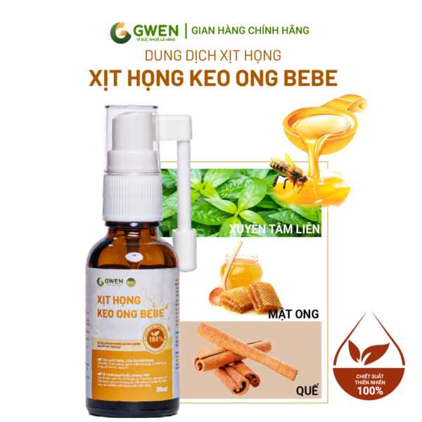 Xịt Họng Keo Ong BeBe Gwen 30ml – Hỗ Trợ Bảo Vệ Họng, Giảm Ho, Ngăn Ngừa Viêm