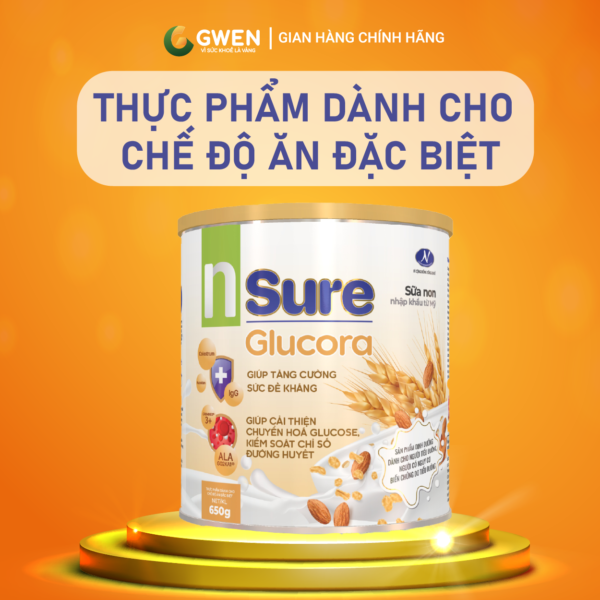 Sữa Tiểu Đường Sure Glucora Gwen 650g Kiểm Soát Đường Huyết, Bảo Vệ Tim Mạch, Hỗ Trợ Tiêu Hóa