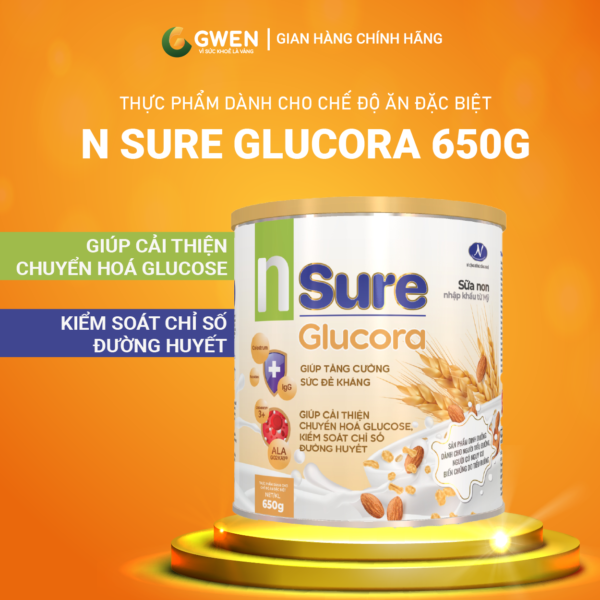 Sữa Tiểu Đường Sure Glucora Gwen 650g Kiểm Soát Đường Huyết, Bảo Vệ Tim Mạch, Hỗ Trợ Tiêu Hóa