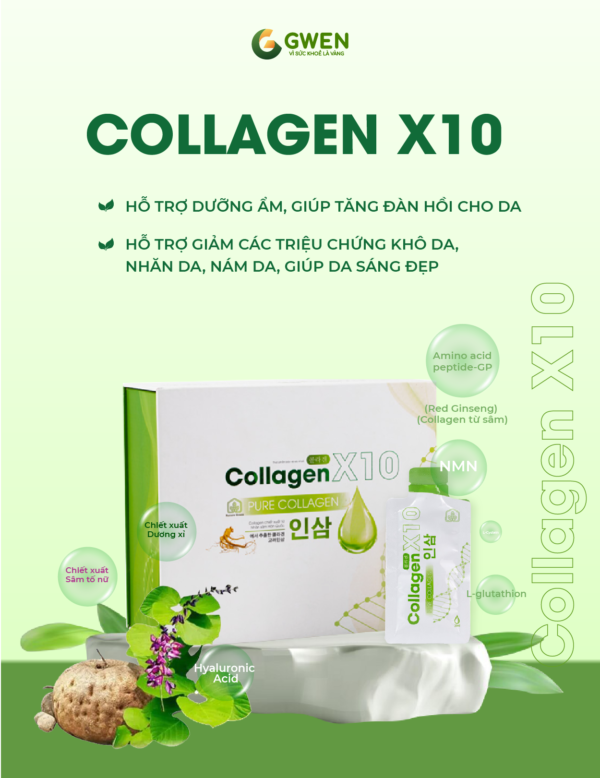 Collagen X10 Gwen - Dưỡng Ẩm, Tăng Đàn Hồi, Sáng Da