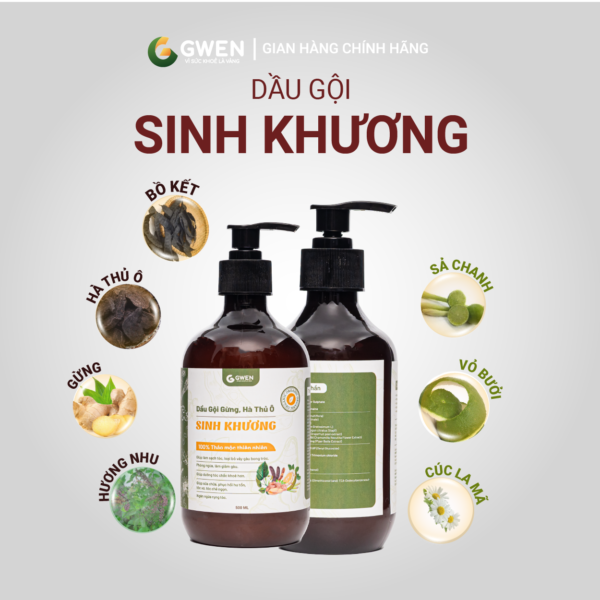 Dầu Gội Thảo Dược Sinh Khương Gwen 500ml - Giảm Gãy Rụng, Phục Hồi Tóc Hư Tổn