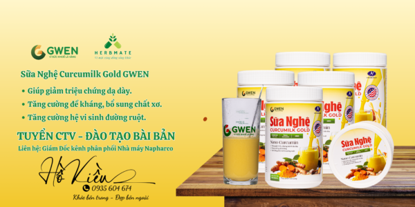 Sữa nghệ Curcumilk Gold Gwen, lọ 500g, Hỗ trợ dạ dày, đại tràng, Nâng Cao Đề Kháng