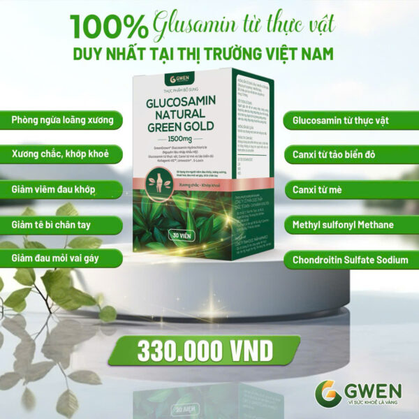 Glucosamin Natural Green Gold Gwen 1500mg Hỗ Trợ Xương Khớp, Giảm Đau Mỏi, Ngăn Ngừa Thoái Hóa