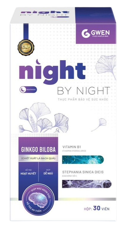 Viên Uống Ngủ Ngon Night by Night Gwen Hộp 30 Viên Hỗ Trợ Giấc Ngủ Sâu, Giảm Căng Thẳng Lo Âu