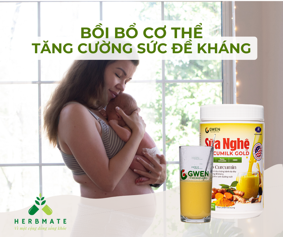 Uống sữa nghệ giúp tăng cường sức đề kháng sau sinh