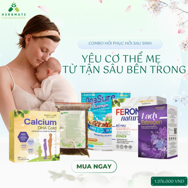 Combo cho mẹ sau sinh: Thảo Dược xông tắm + sữa Tutimum + Lady Estrogen + Bổ Máu + Canxi