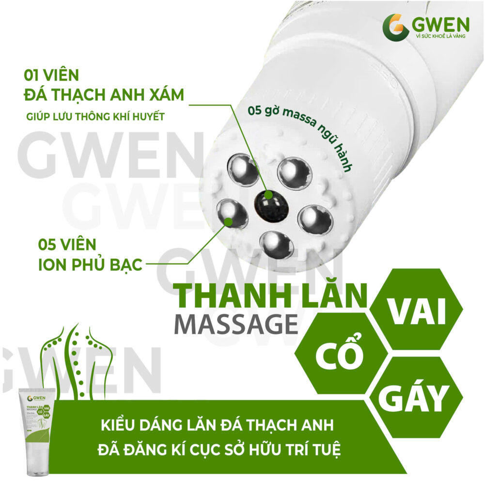 Thanh lăn massage với 5 viên bi ion bạc và 1 viên đá thạch anh