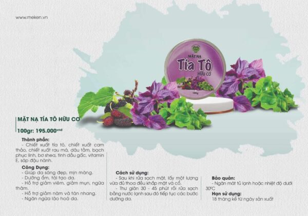 Mặt Nạ Tía Tô Hữu Cơ Mẹ Ken – Dưỡng Da Mịn Màng, Tươi Tắn Tự Nhiên