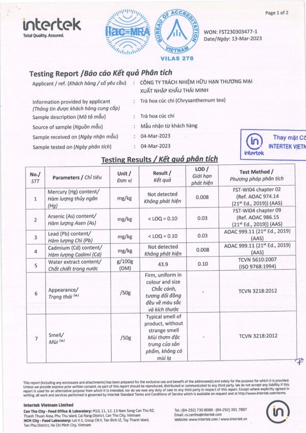 Trà Hoa Cúc Chi Thái Minh - Hũ Vuông 40g - Thanh Nhiệt, Sáng Mắt, An Thần