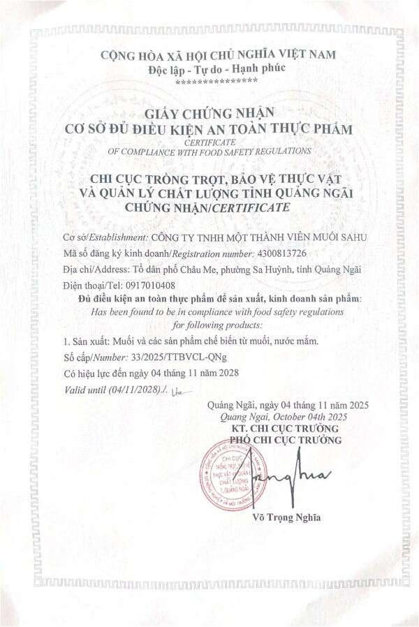 GIẤY CHỨNG NHẬN VSATTP 2025.pdf Muối Hầm Sahu – Hộp 300g - Gia Vị Thực Dưỡng Truyền Thống