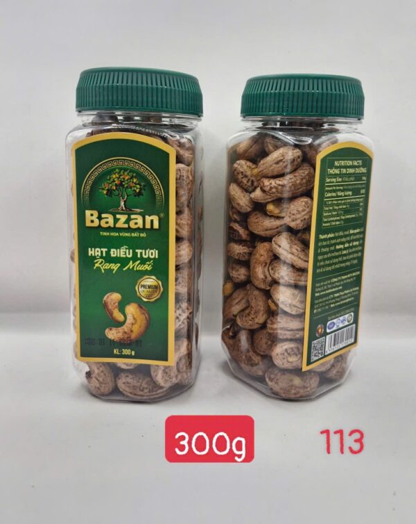 Hạt Điều Rang Muối Bazan - Hộp Nhựa 300g - Chuẩn Vị Bình Phước, Giòn Rụm, Còn Vỏ Lụa