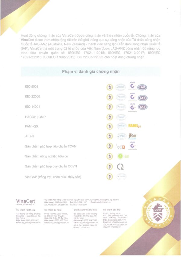 chứng chỉ iso 22000.pdf (1) Chocolate Sữa Miss Ede 60% Cacao - Hộp 60g - Tinh Hoa Đại Ngàn Tây Nguyên