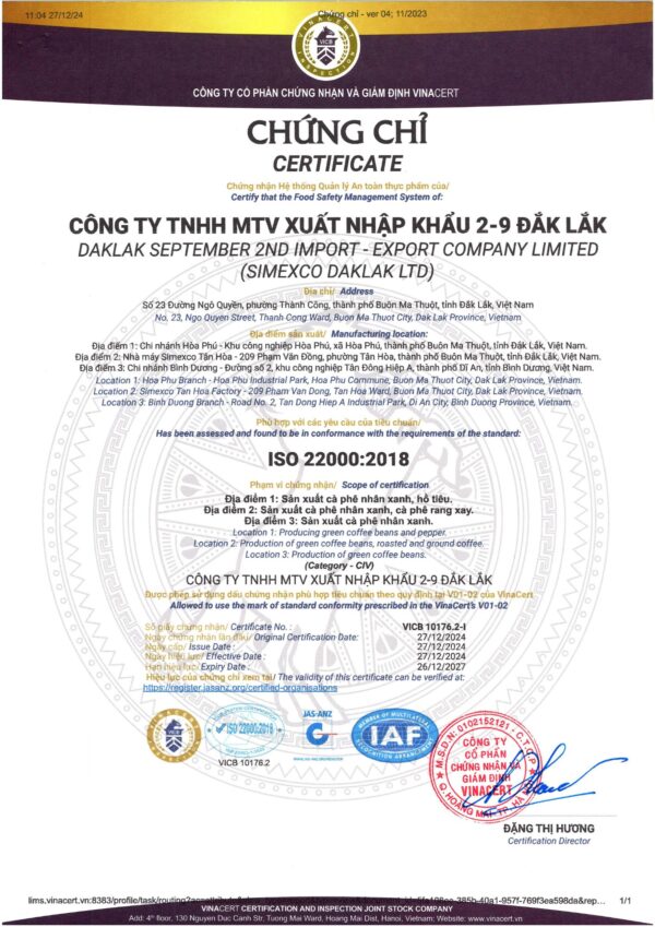 chứng chỉ iso 22000.pdf Chocolate Sữa Miss Ede 60% Cacao - Hộp 60g - Tinh Hoa Đại Ngàn Tây Nguyên