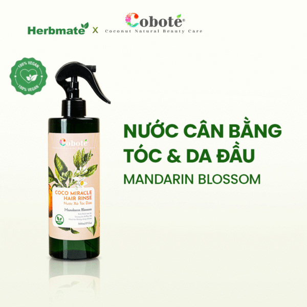 1 Nước Xả Tóc Dừa Hương Hoa Quýt Hồng Coboté 500ml – Giải Pháp Thuần Chay Cho Mái Tóc Suôn Mượt