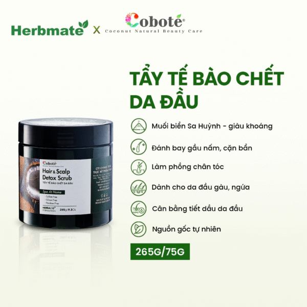 1 Muối Tẩy Tế Bào Chết Da Đầu Coboté 265g – "Detox" Chuyên Sâu, Sạch Gàu Hết Ngứa