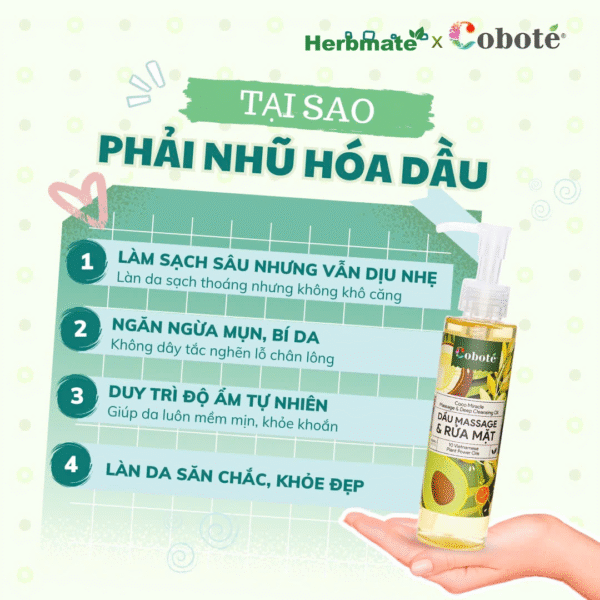 12 Dầu Rửa Mặt 3in1 Coboté 150ml – Làm Sạch Sâu, Nhũ Hóa Nhanh Và Massage Trẻ Hóa