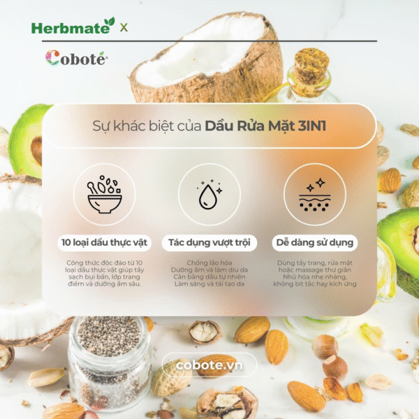 15 Dầu Rửa Mặt 3in1 Coboté 150ml – Làm Sạch Sâu, Nhũ Hóa Nhanh Và Massage Trẻ Hóa