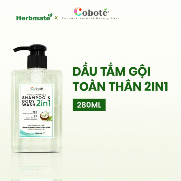 Dầu Tắm Gội Toàn Thân 2in1 Coboté 280ml  – Giải Pháp Chăm Sóc Dịu Nhẹ Cho Cả Gia Đình