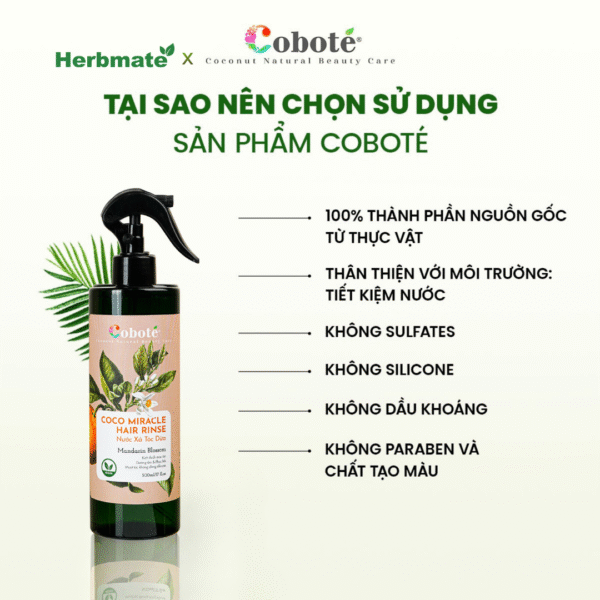 3 Nước Xả Tóc Dừa Hương Hoa Quýt Hồng Coboté 500ml – Giải Pháp Thuần Chay Cho Mái Tóc Suôn Mượt