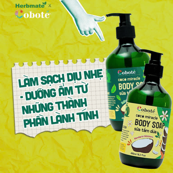 4 Sữa Tắm Dưỡng Dừa Hương Hoa Quýt Hồng Coco Miracle Body Soap Mandarin Blossom Coboté 480ml – Sạch Sâu Dịu Nhẹ, Cấp Ẩm Tức Thì