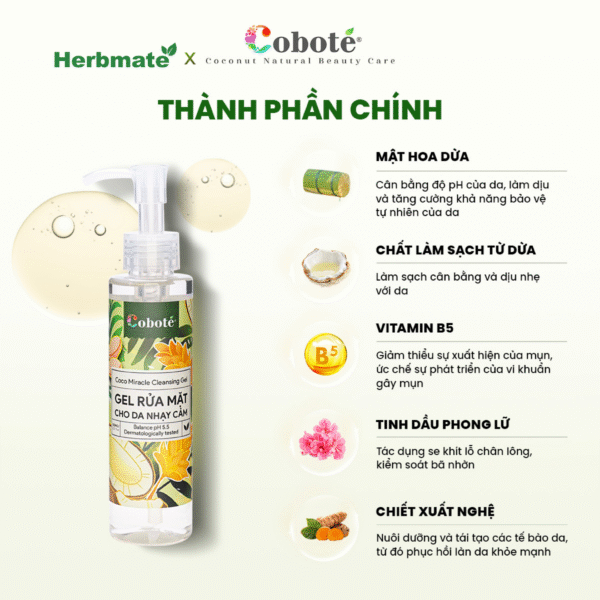 4 Gel Rửa Mặt Cho Da Nhạy Cảm Coboté 150ml – Chăm Sóc Dịu Nhẹ Từ Mật Hoa Dừa