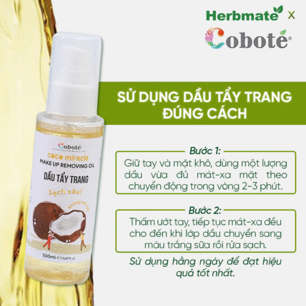 8 Dầu Tẩy Trang Coboté 100ml – Làm Sạch Sâu & Nuôi Dưỡng Da Từ 100% Dầu Thực Vật
