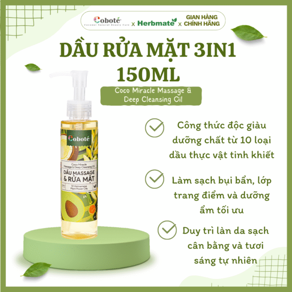 DẦU RỬA MẶT 3IN1 150ML Dầu Rửa Mặt 3in1 Coboté 150ml – Làm Sạch Sâu, Nhũ Hóa Nhanh Và Massage Trẻ Hóa