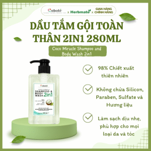 Dầu Tắm Gội Toàn Thân 2in1 Coboté 280ml  – Giải Pháp Chăm Sóc Dịu Nhẹ Cho Cả Gia Đình