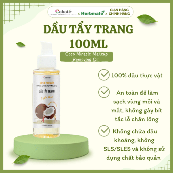 DẦU TẨY TRANG 100ML Dầu Tẩy Trang Coboté 100ml – Làm Sạch Sâu & Nuôi Dưỡng Da Từ 100% Dầu Thực Vật