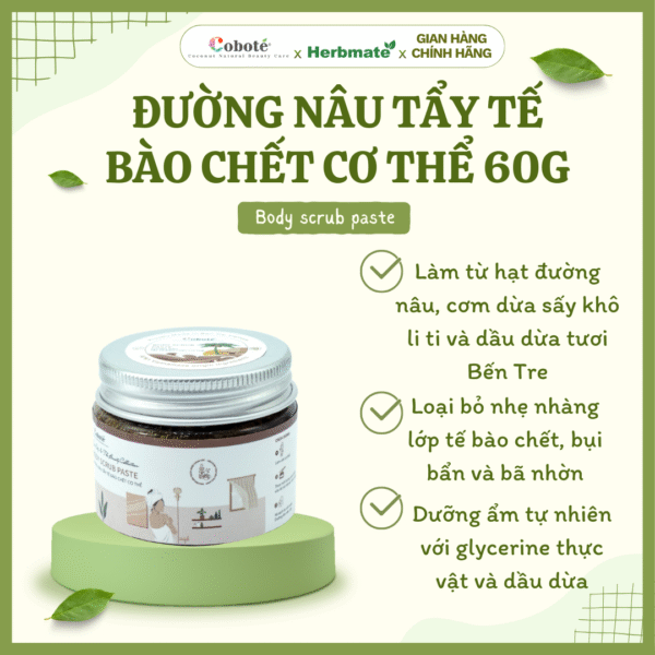 ĐƯỜNG NÂU TẨY TẾ BÀO CHẾT CƠ THỂ 60G Đường Nâu Tẩy Tế Bào Chết Cơ thể Coboté 60g - Liệu Pháp Aromatherapy Cho Làn Da Mịn Mượt