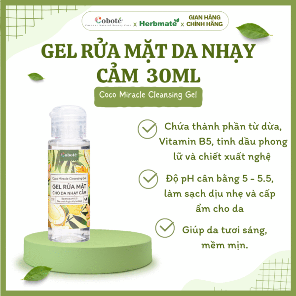 Gel Rửa Mặt Cho Da Nhạy Cảm Coboté  – Chăm Sóc Dịu Nhẹ Từ Mật Hoa Dừa
