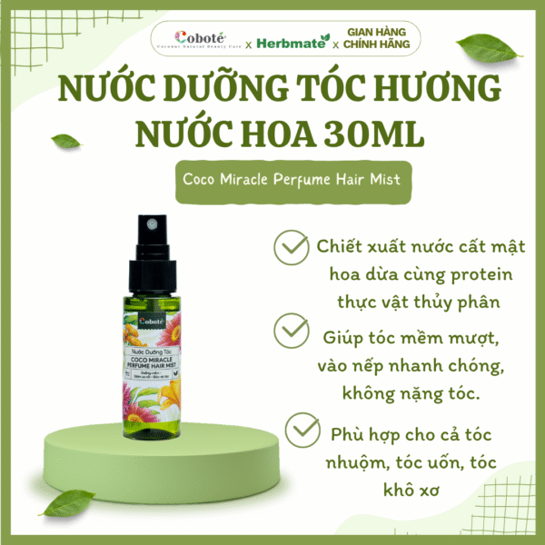 Nước Dưỡng Tóc Hương Nước Hoa Coboté – Xịt Dưỡng Thơm Mượt Từ Nước Cất Mật Hoa Dừa