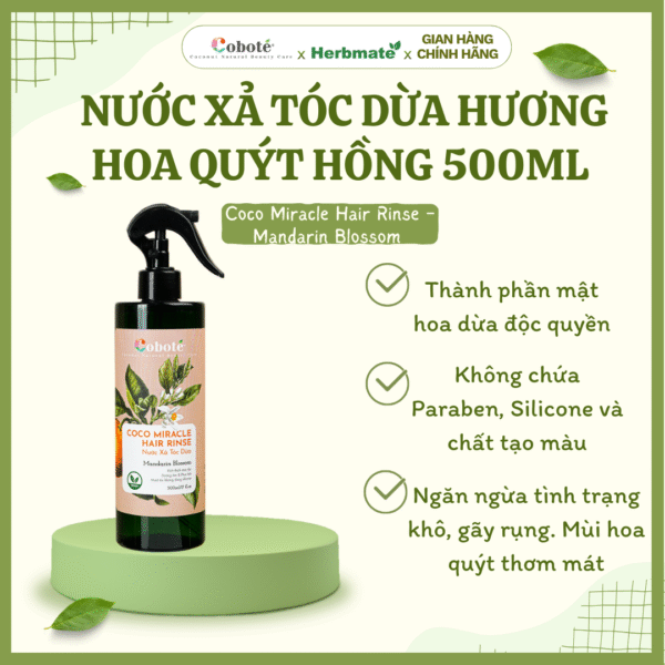 NƯỚC XẢ TÓC HƯƠNG HOA QUÝT 500ML Nước Xả Tóc Dừa Hương Hoa Quýt Hồng Coboté 500ml – Giải Pháp Thuần Chay Cho Mái Tóc Suôn Mượt
