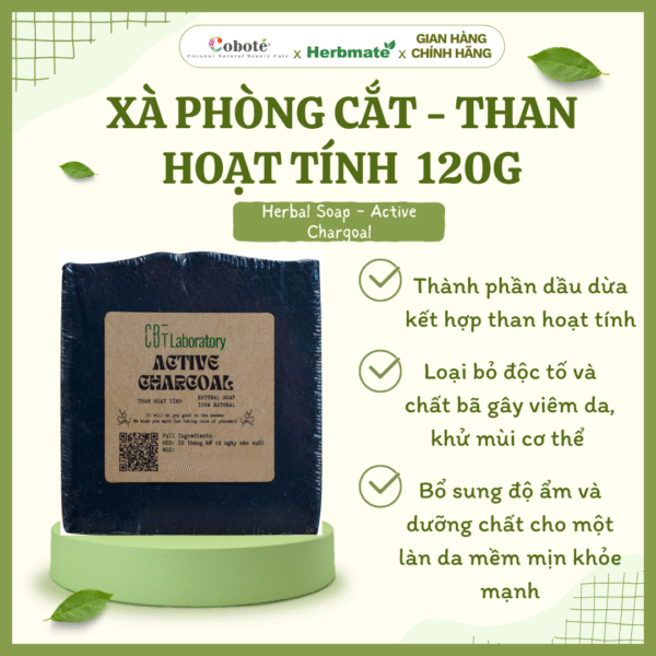 XÀ PHÒNG THAN HOẠT TÍNH Xà Phòng Thảo Mộc Than Hoạt Tính Coboté 120g - Thải Độc Sâu Và Khử Mùi Cơ Thể