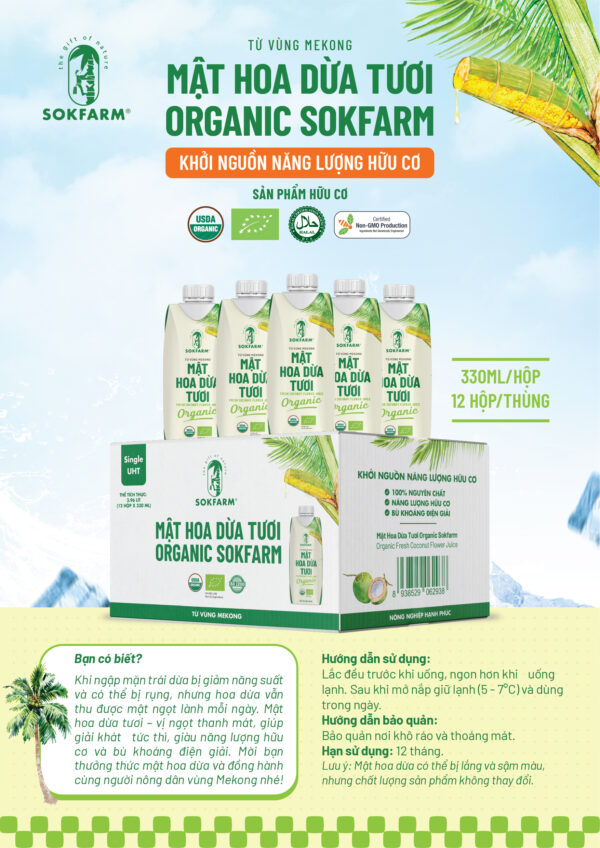 Mật Hoa Dừa Tươi Sokfarm 330ml – Thức Uống Bù Khoáng Điện Giải Tự Nhiên