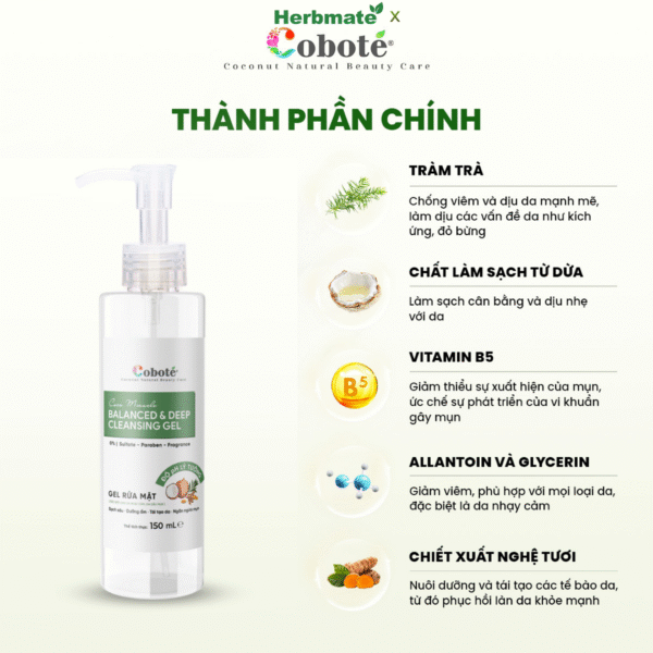 Gel Rửa Mặt Coboté Cho Da Dầu Mụn – Làm Sạch Sâu Và Cân Bằng Độ Ẩm Tự Nhiên