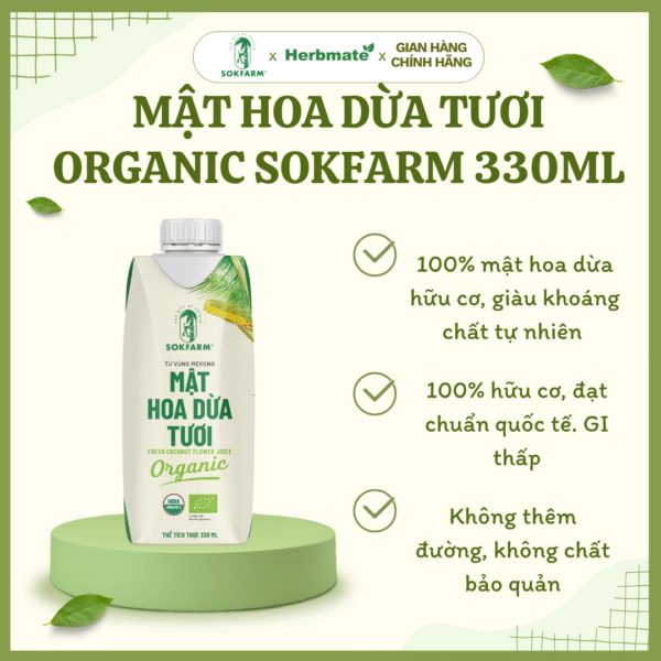 Mật Hoa Dừa Tươi Sokfarm 330ml – Thức Uống Bù Khoáng Điện Giải Tự Nhiên