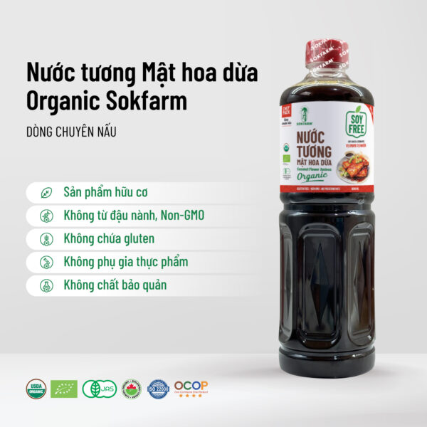 Nước Tương Mật Hoa Dừa Organic Sokfarm Dòng nguyên bản  – Vị Umami Tự Nhiên, An Toàn Cho Sức Khỏe