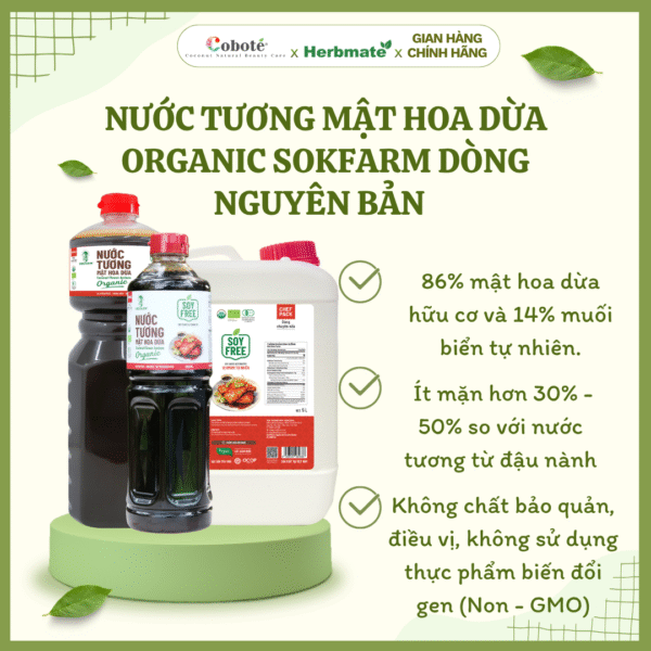 Nước Tương Mật Hoa Dừa Organic Sokfarm Dòng nguyên bản  – Vị Umami Tự Nhiên, An Toàn Cho Sức Khỏe
