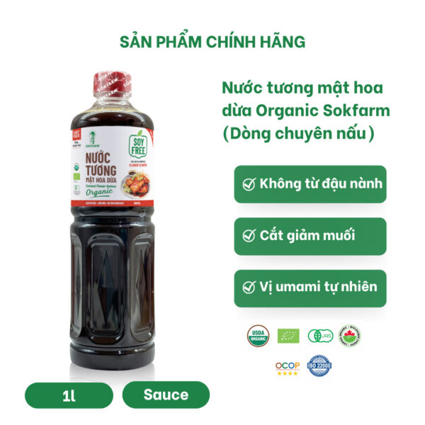 Nước Tương Mật Hoa Dừa Organic Sokfarm Dòng nguyên bản  – Vị Umami Tự Nhiên, An Toàn Cho Sức Khỏe